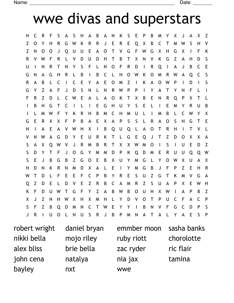 wwe divas and  superstars Word Search