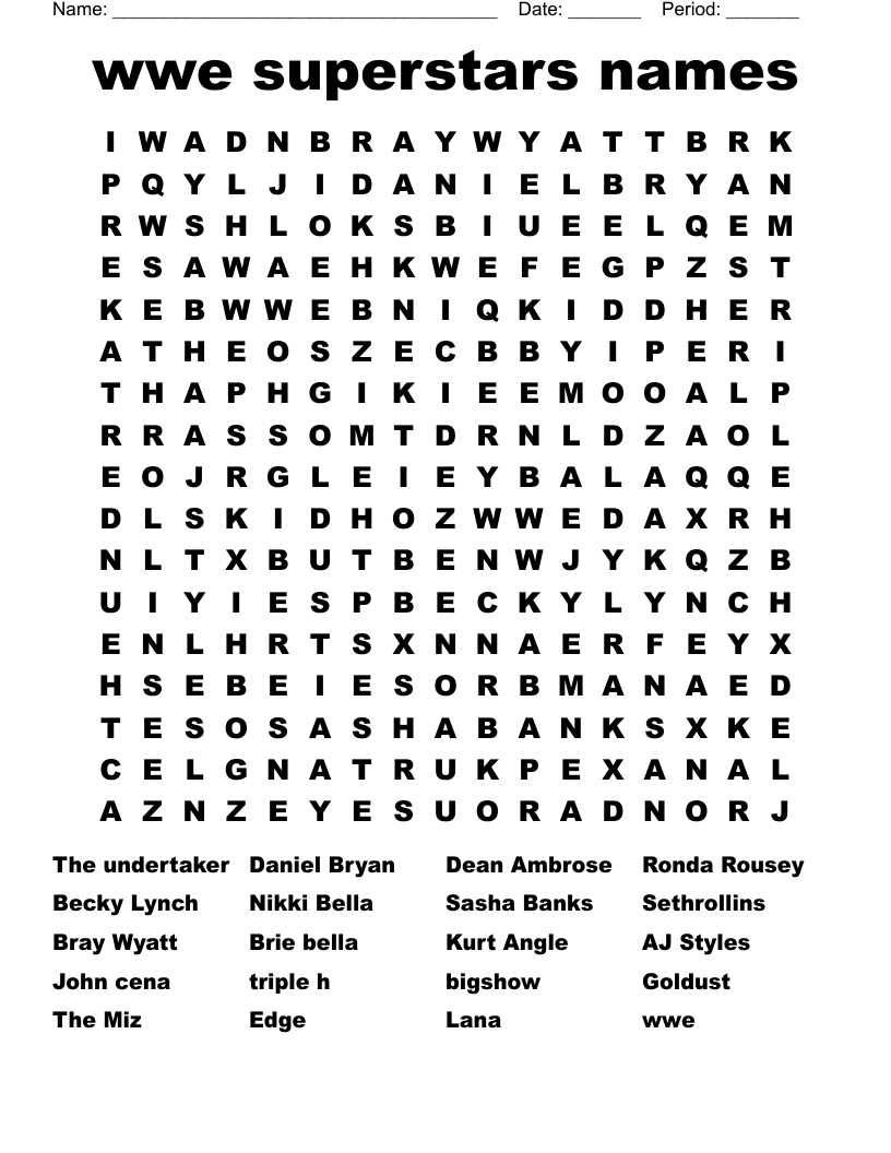 wwe superstars names Word Search
