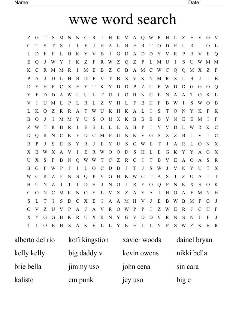 wwe word search 