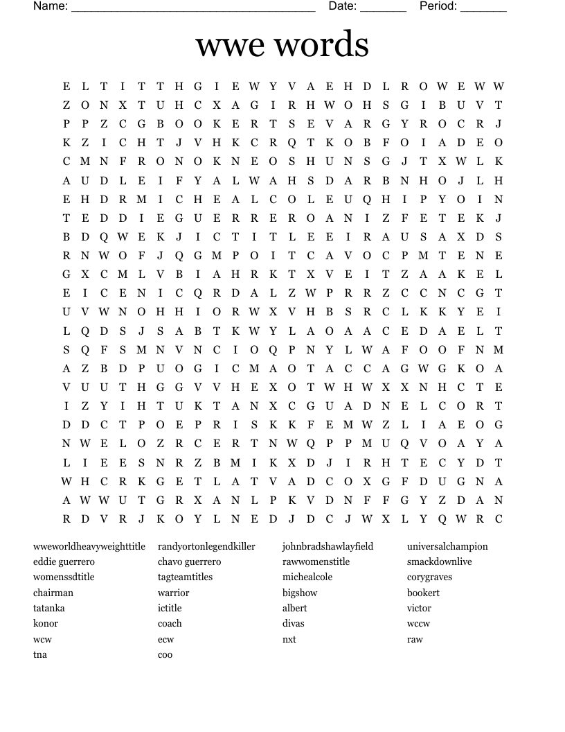 wwe words Word Search