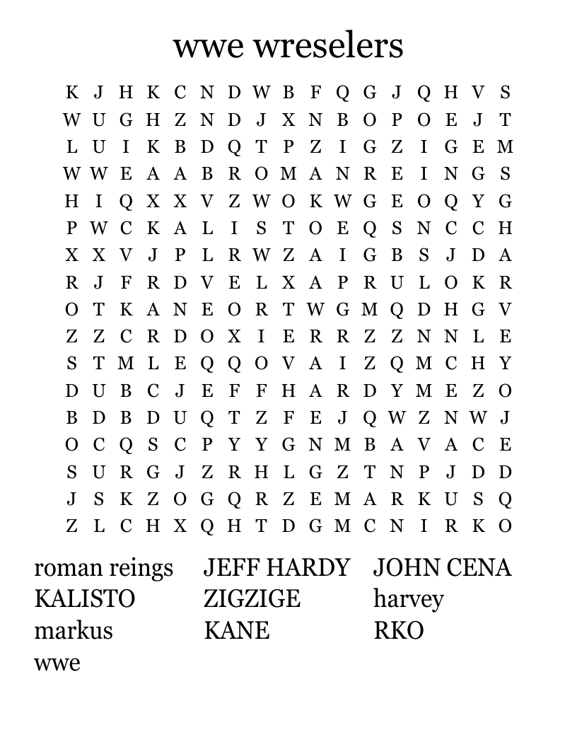 wwe wreselers  Word Search
