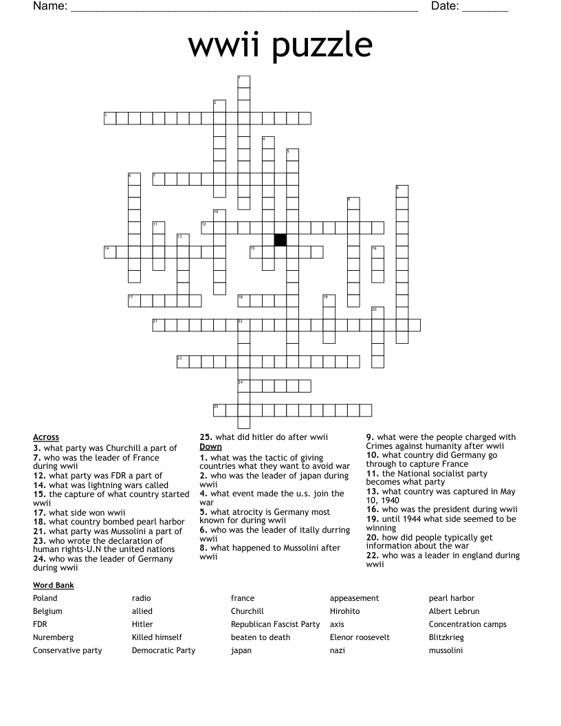 wwii puzzle  Crossword