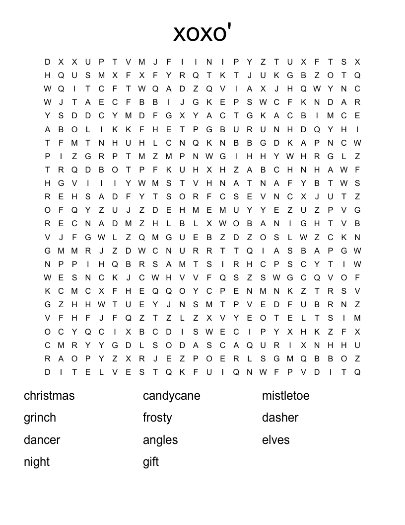 xoxo' Word Search