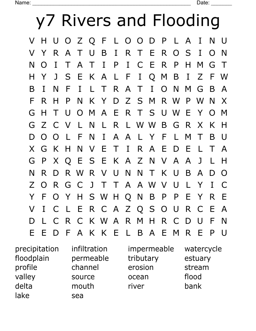 y7 Rivers and Flooding Word Search