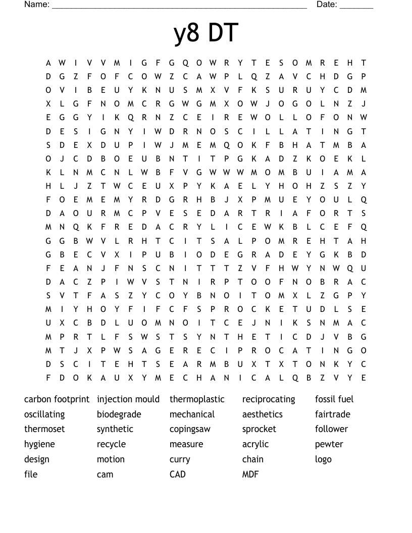 y8 DT Word Search