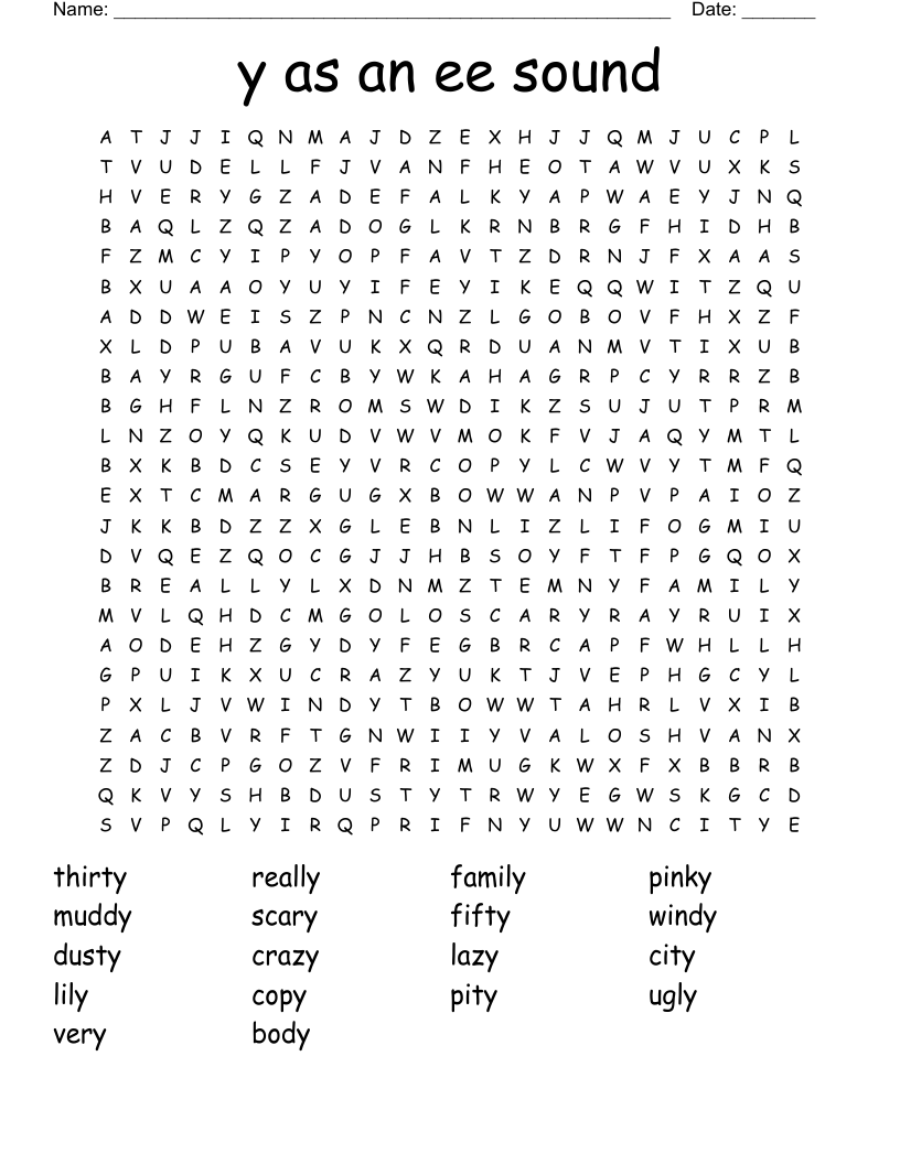 y as an ee sound Word Search