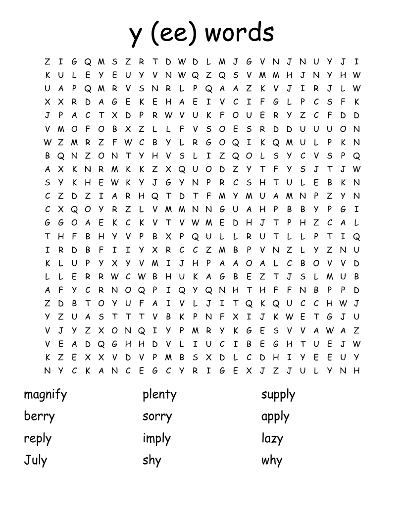 y (ee) words Word Search