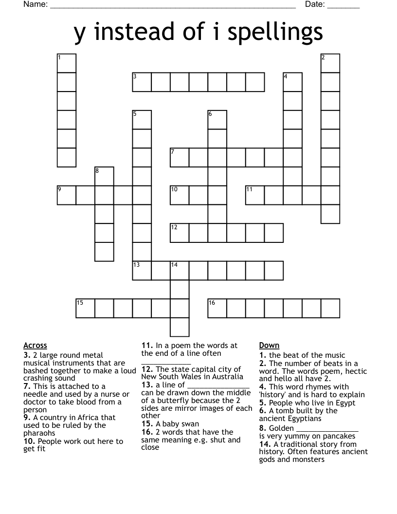 y instead of i spellings Crossword