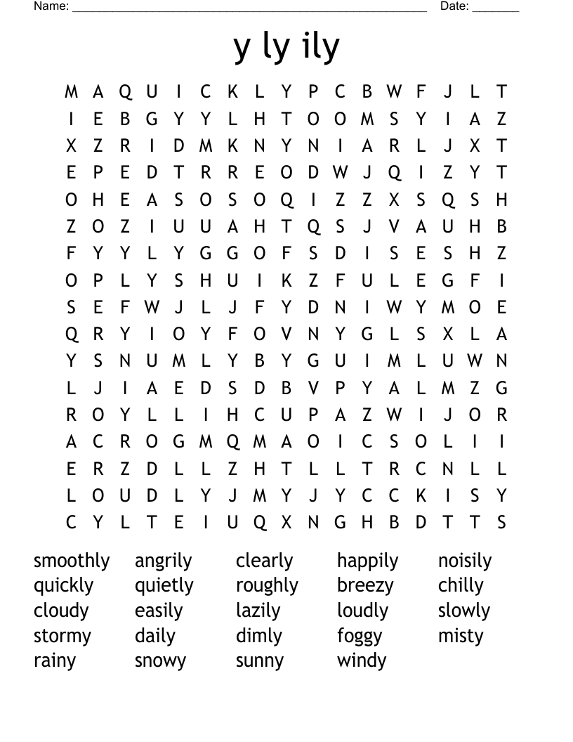 y ly ily Word Search
