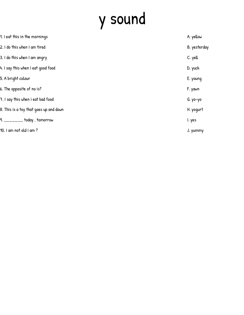 y sound Worksheet