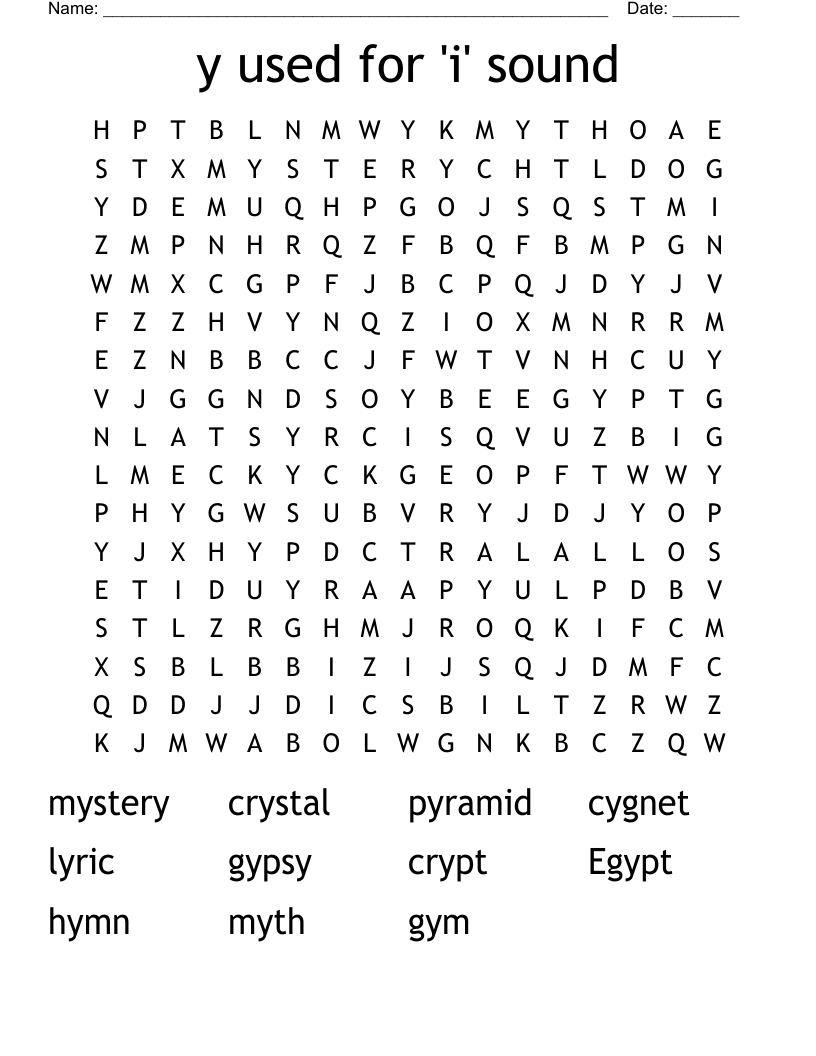 y used for 'i' sound Word Search