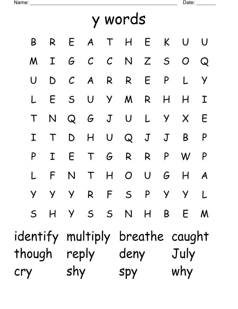 y words Word Search