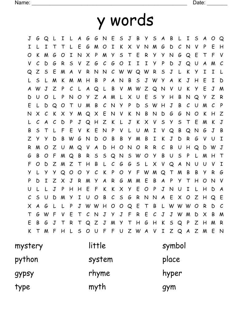 y words Word Search