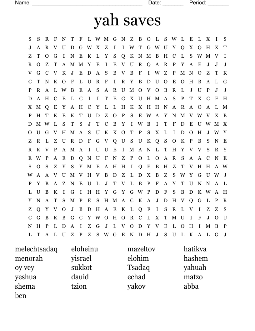 yah saves Word Search
