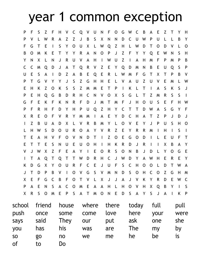 year 1 common exception  Word Search