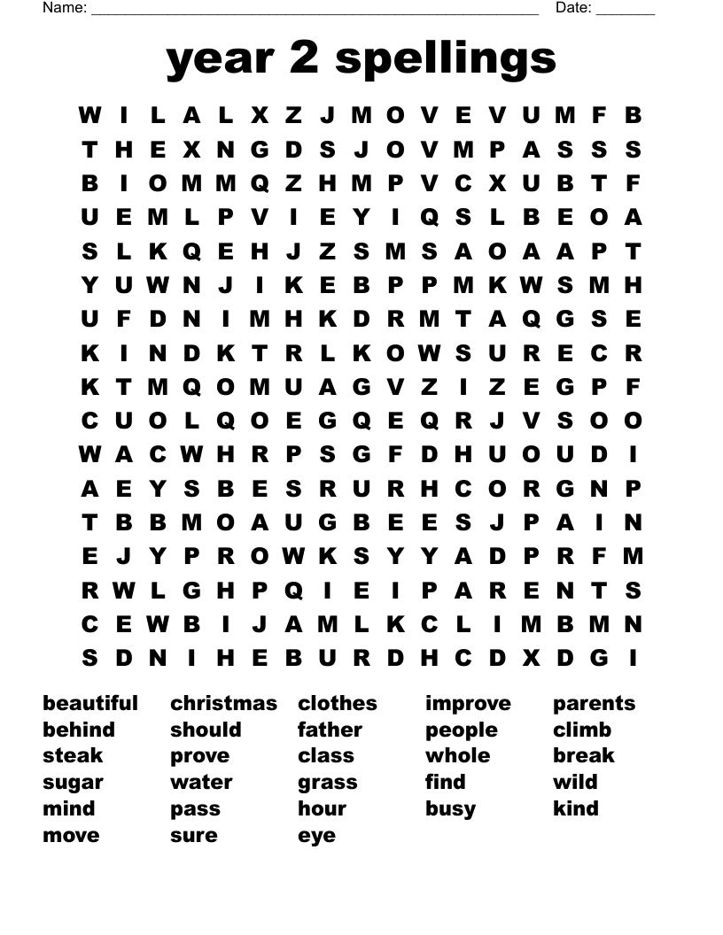 year 2 spellings Word Search