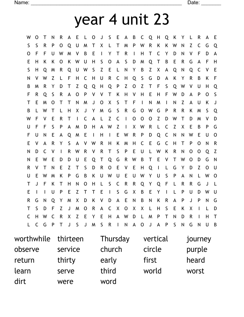 year 4 unit 23 Word Search