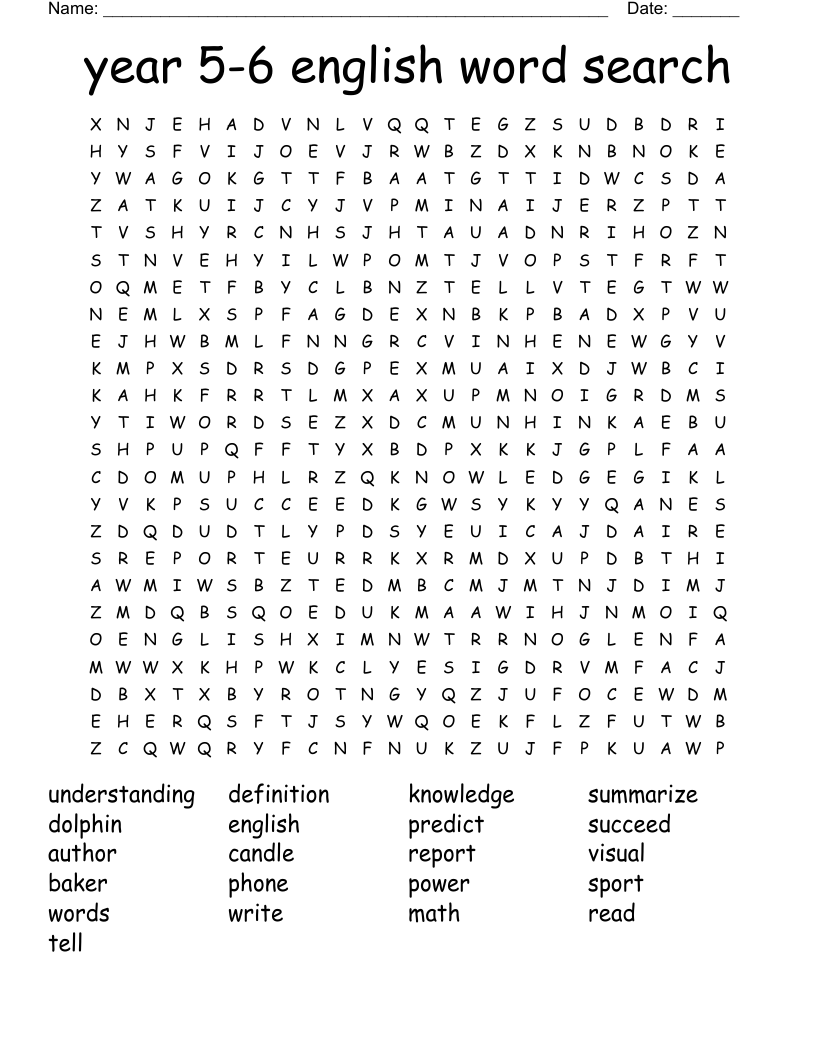 year 5-6 english word search