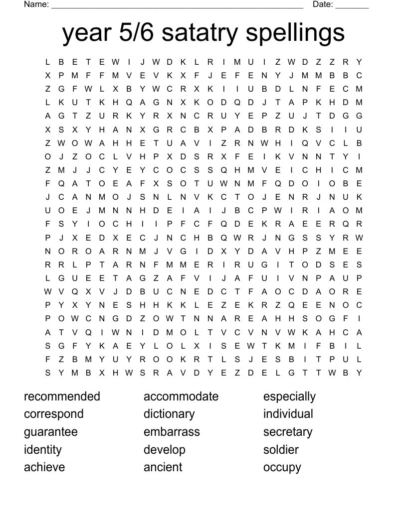 year 5/6 satatry spellings Word Search