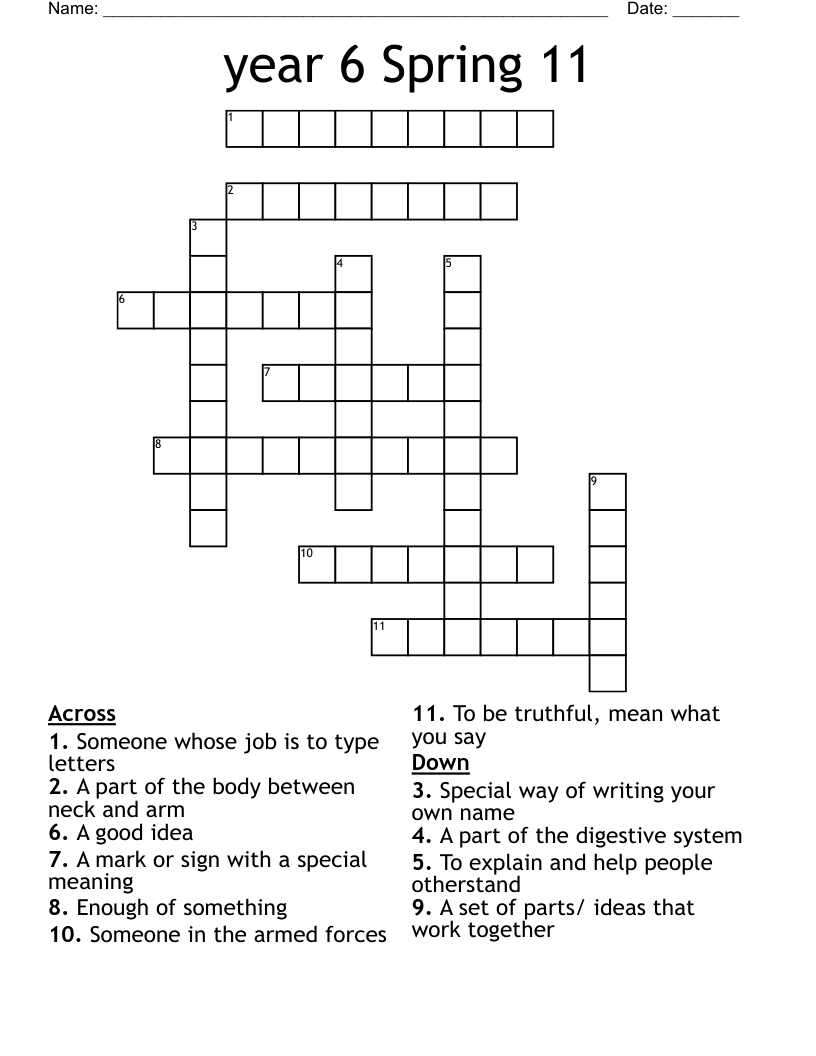 year 6 Spring 11 Crossword