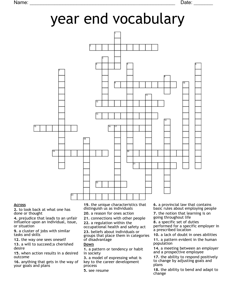 year end vocabulary  Crossword