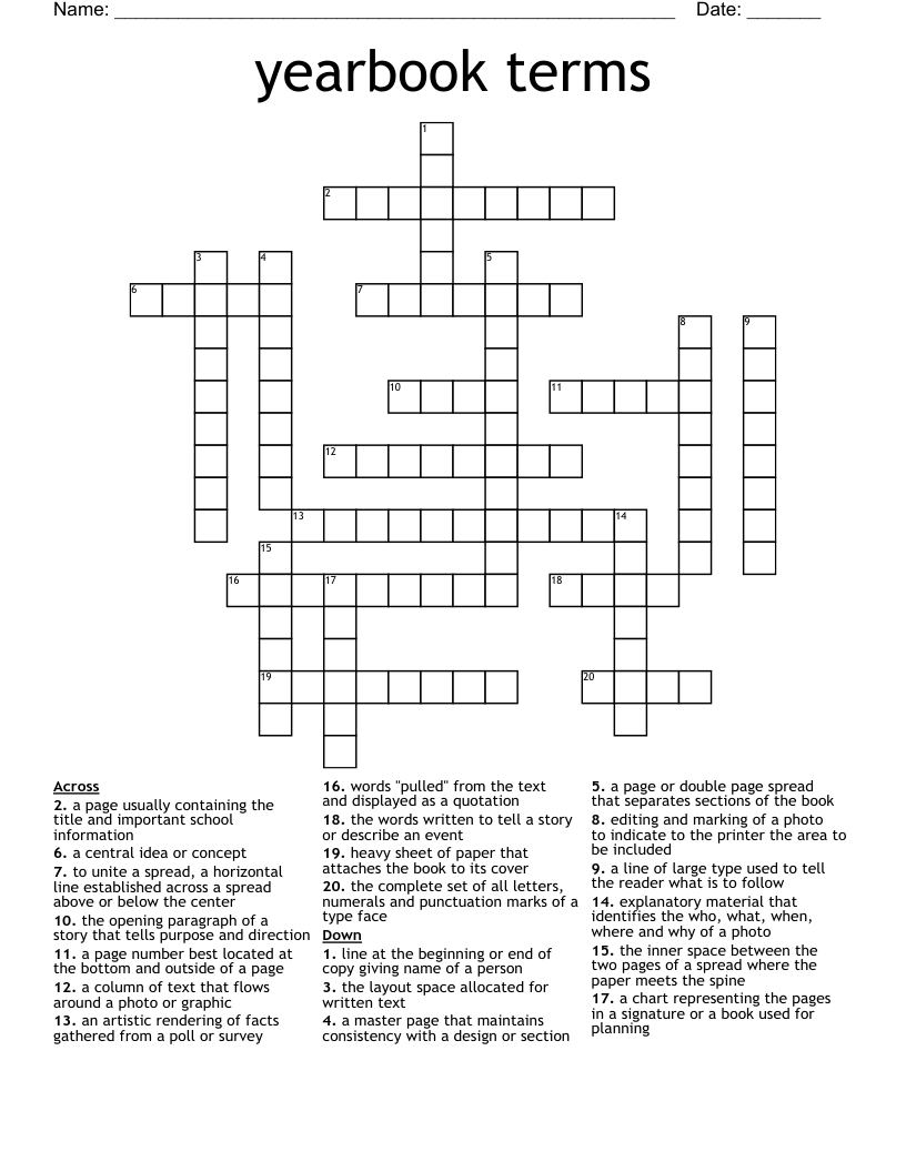 yearbook terms Crossword
