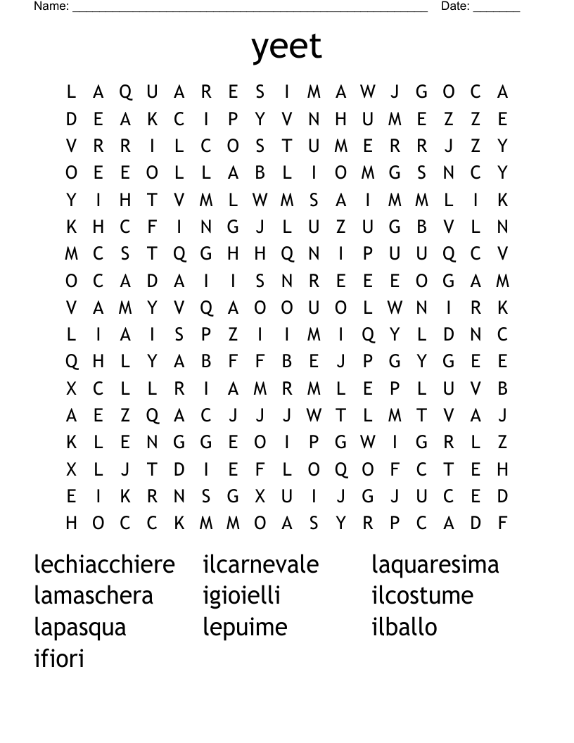 yeet Word Search