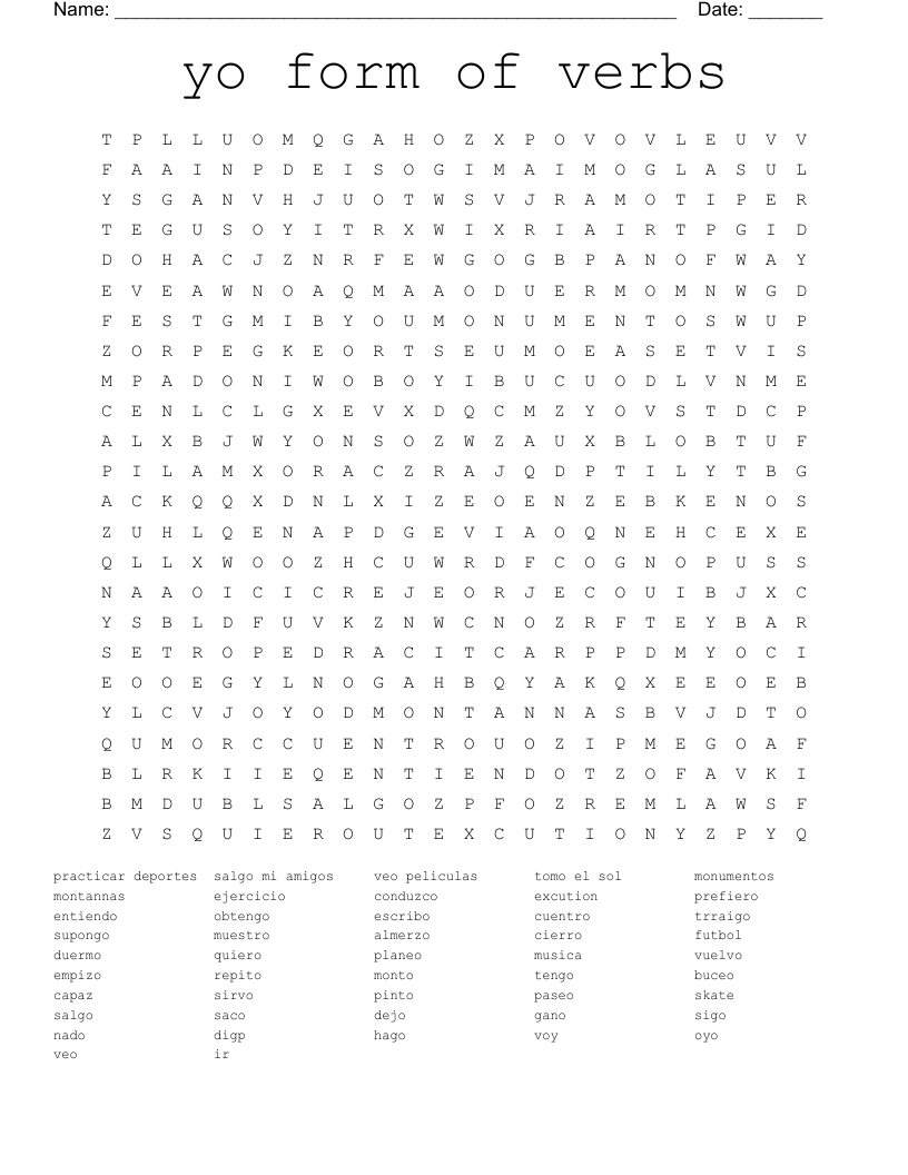 yo form of verbs Word Search