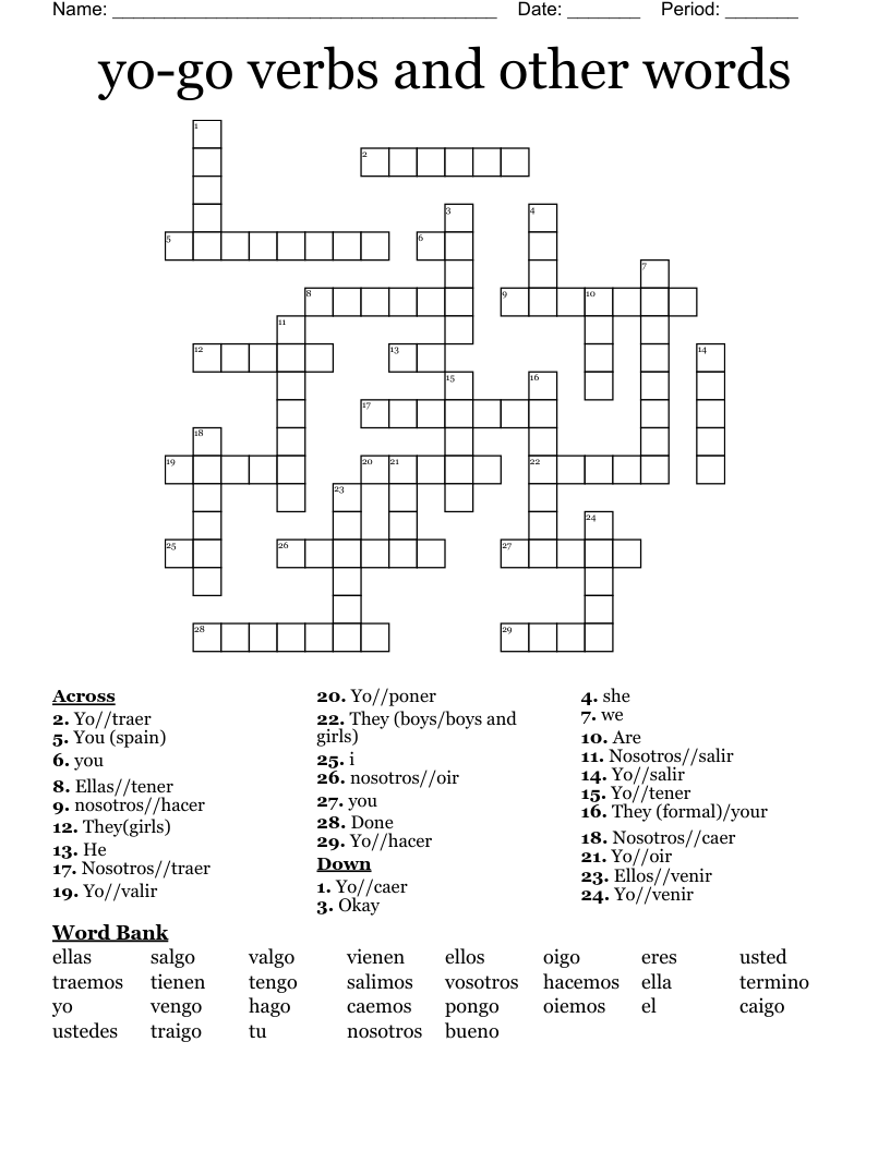 yo-go verbs and other words  Crossword