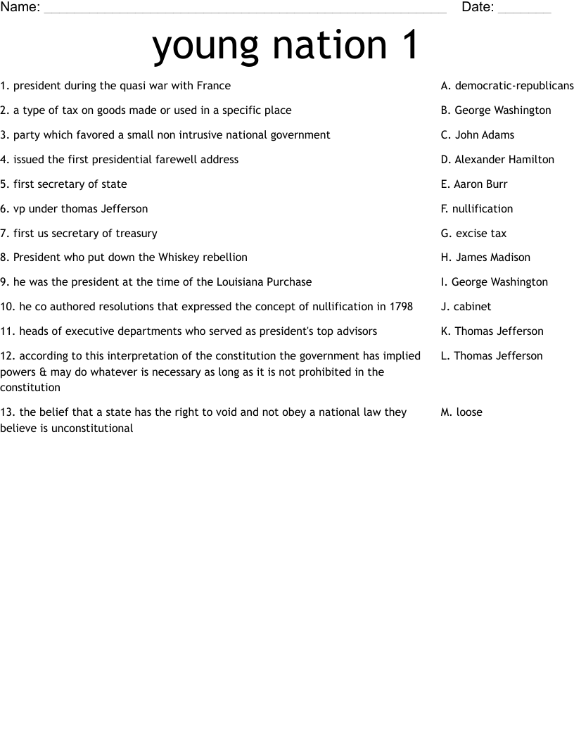 young nation 1 Worksheet