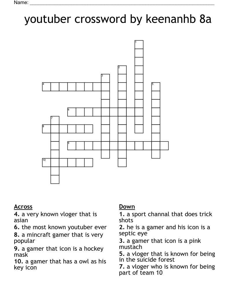 youtuber crossword by keenanhb 8a