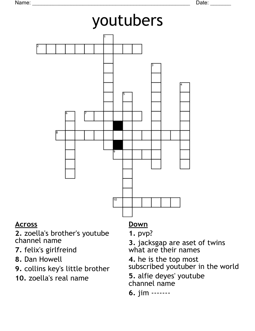 youtubers Crossword