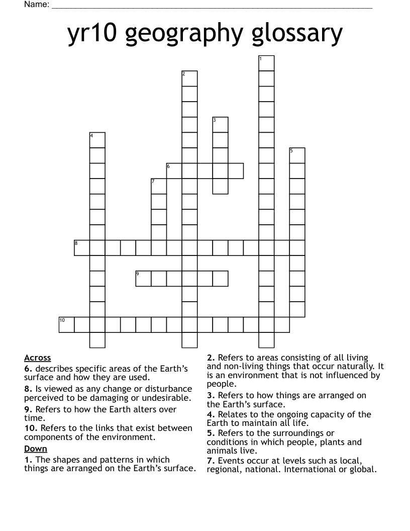 yr10 geography glossary  Crossword
