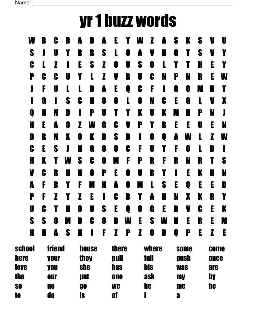 yr 1 buzz words  Word Search