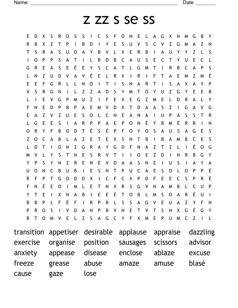 z zz s se ss Word Search