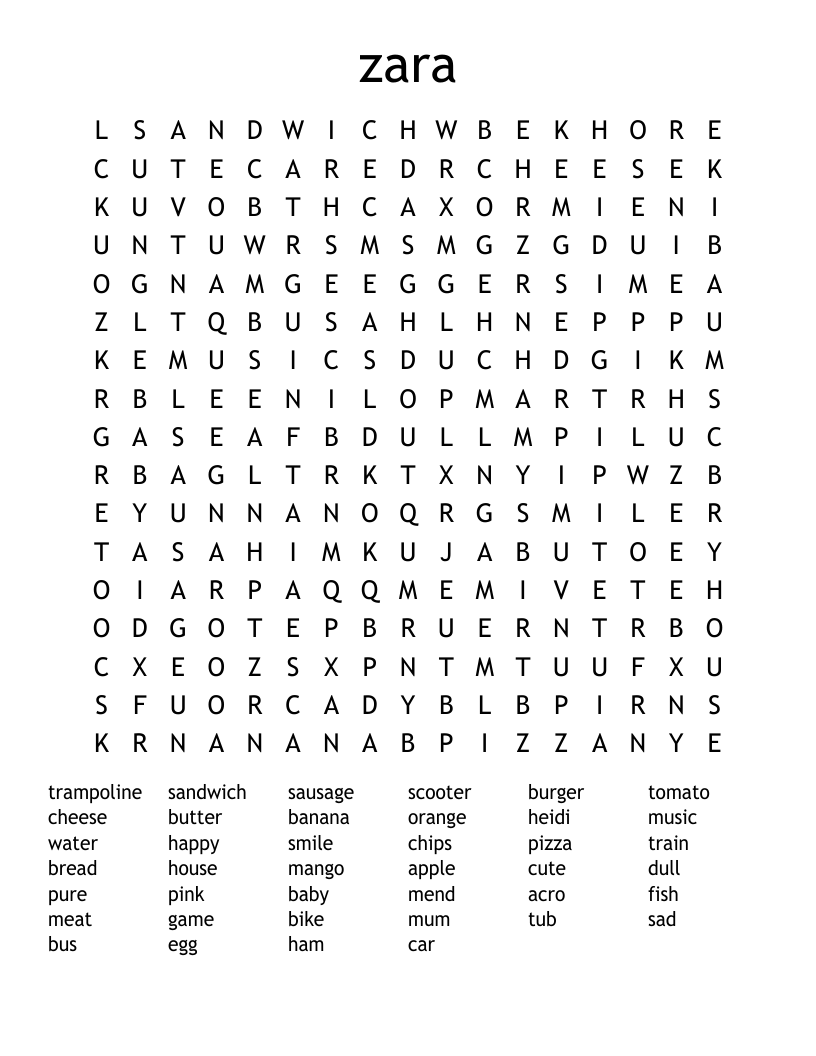 zara Word Search