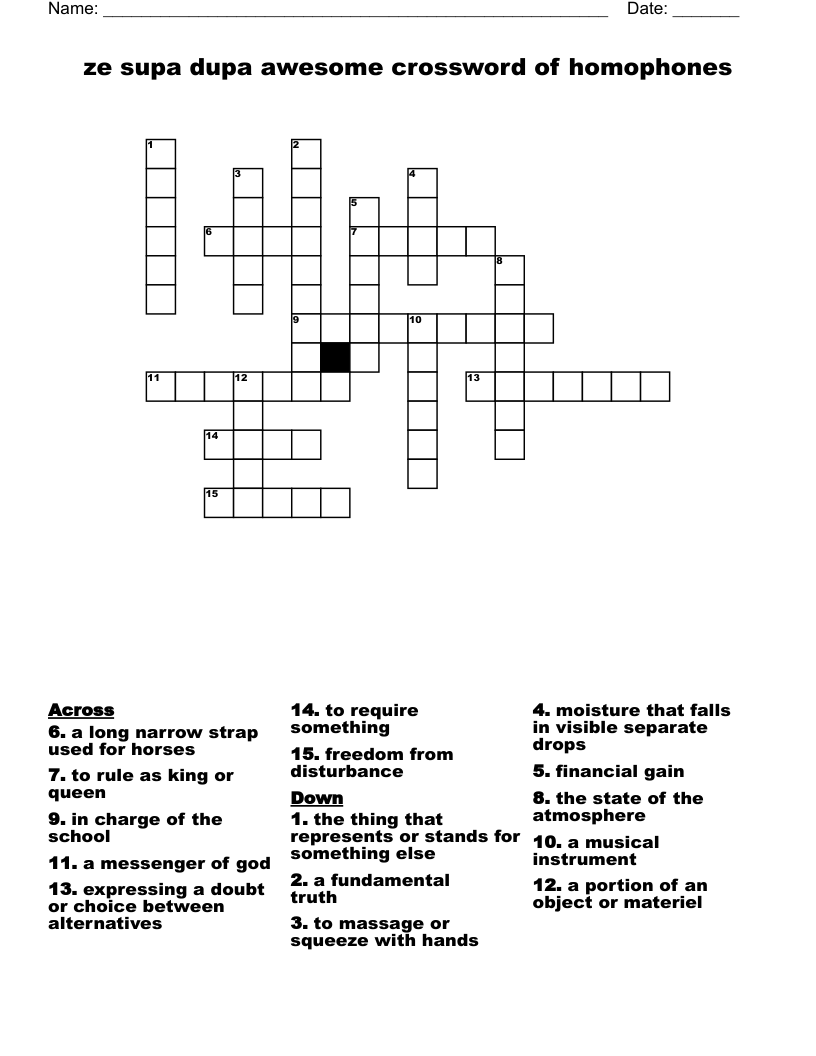 ze supa dupa awesome crossword of homophones