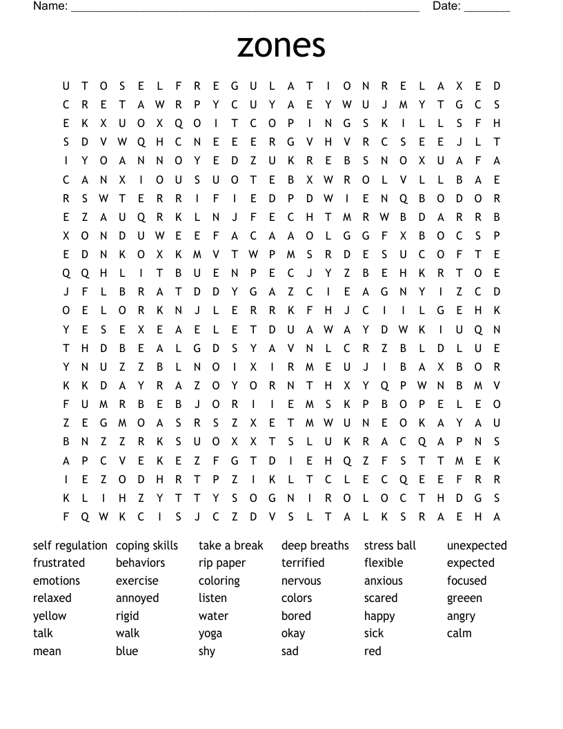 zones Word Search