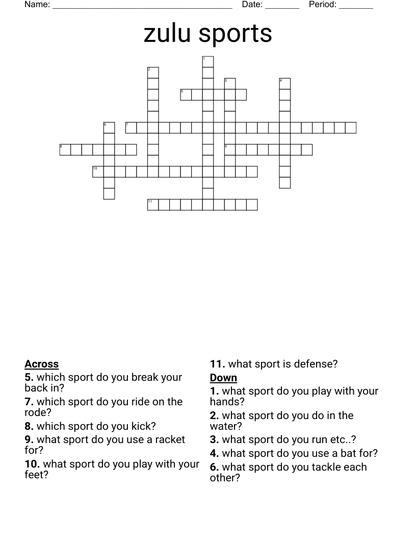 zulu sports Crossword