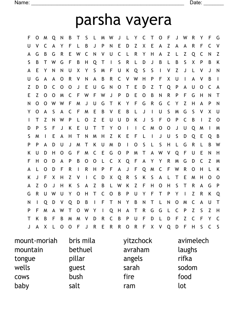 parsha vayera Word Search