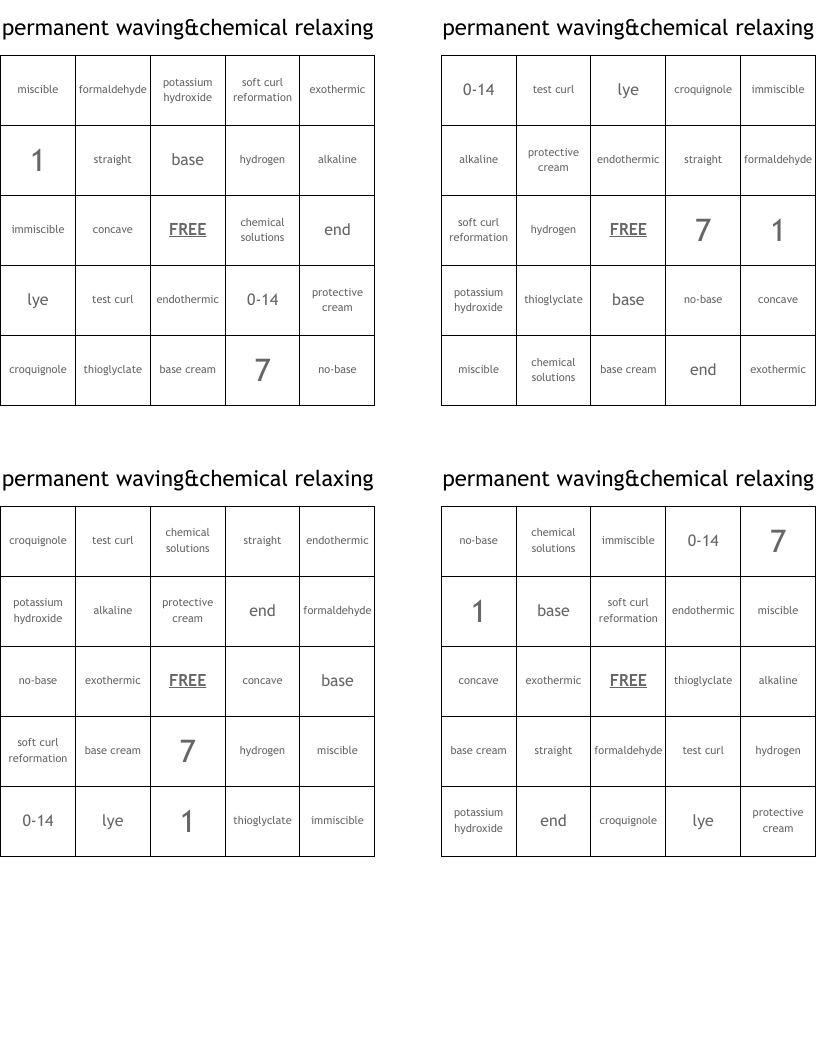 permanent waving&chemical relaxing Bingo Cards
