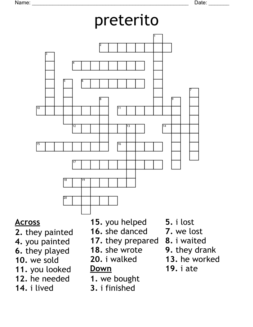 preterito Crossword