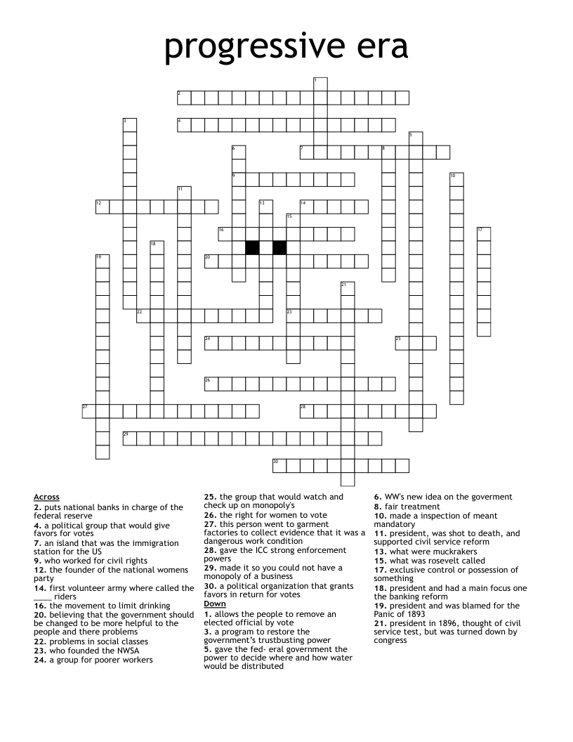 progressive era Crossword