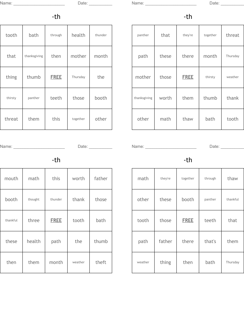 -th Bingo Cards