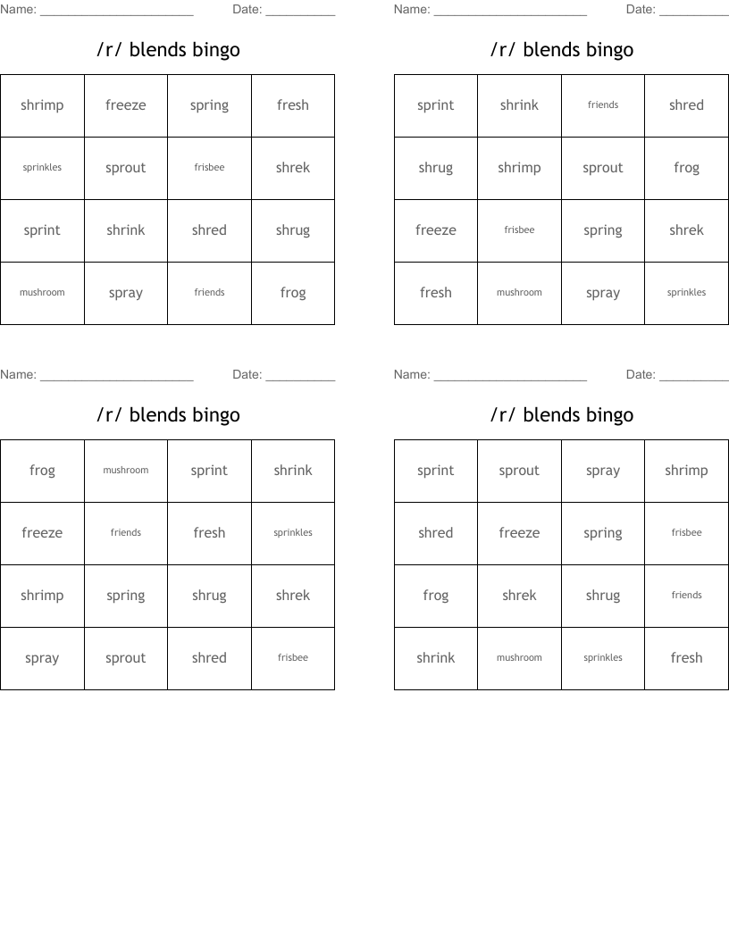 /r/ blends bingo