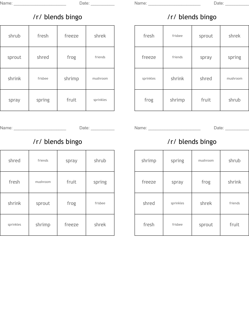 /r/ blends bingo