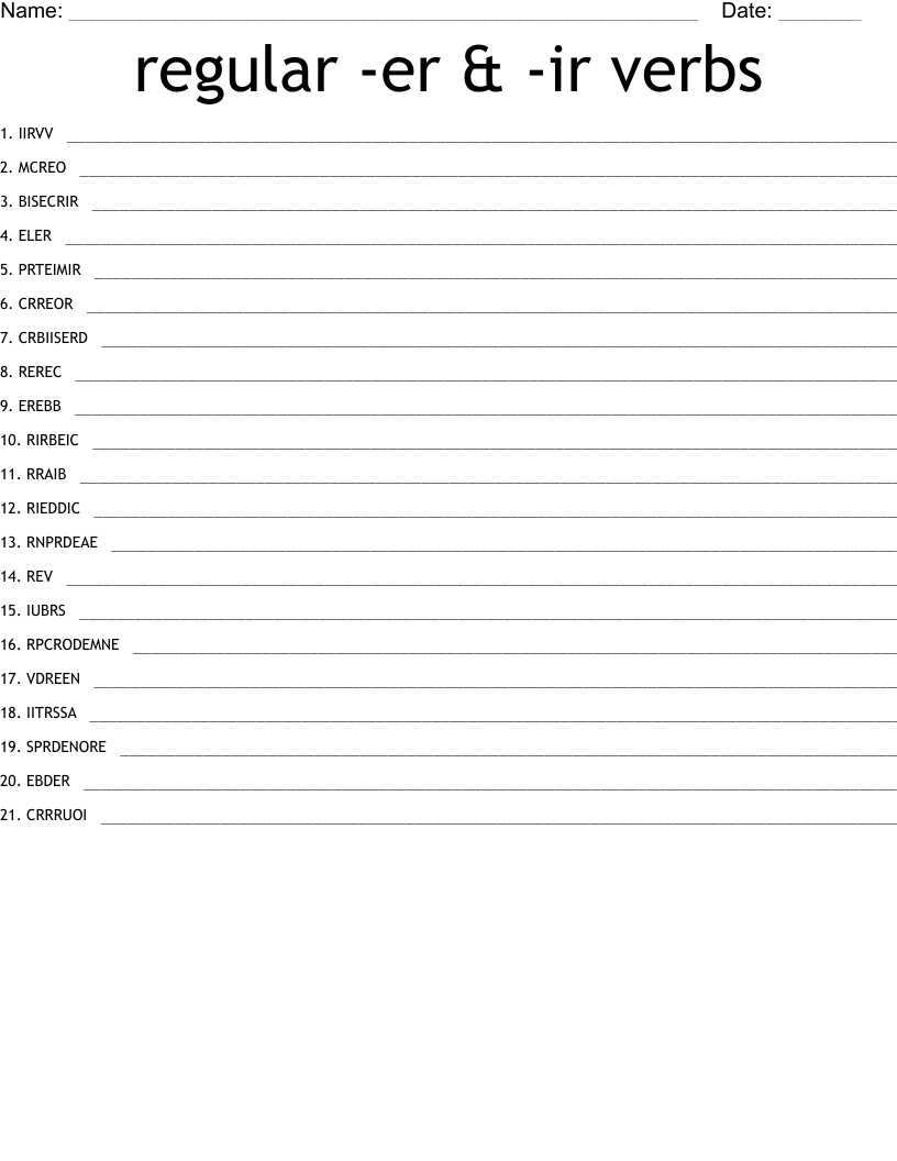regular -er & -ir verbs Word Scramble