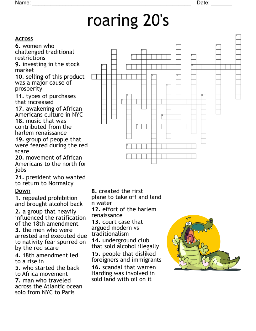 roaring 20's  Crossword