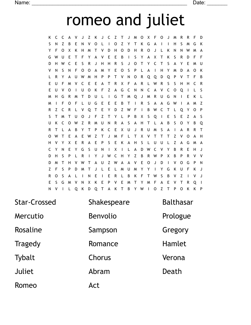 romeo and juliet  Word Search