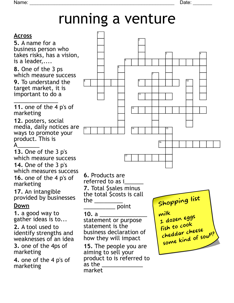running a venture Crossword